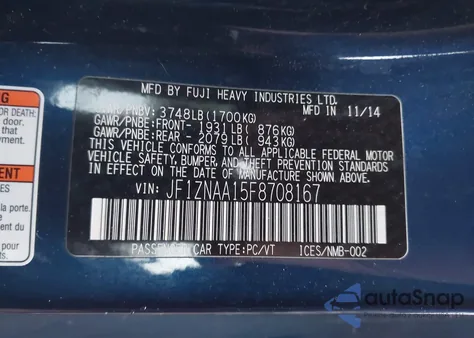 2015 Scion Fr-S из США, поврежденный, VIN JF1ZNAA15F8708167